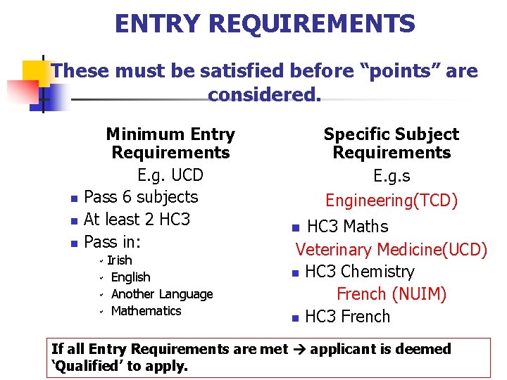 ENTRY REQUIREMENTS These must be satisfied before “points” are considered. Minimum Entry Requirements E.