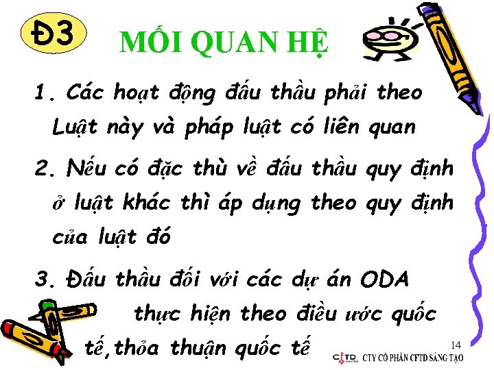 Đ 3 MỐI QUAN HỆ 1. Các hoạt động đấu thầu phải theo Luật