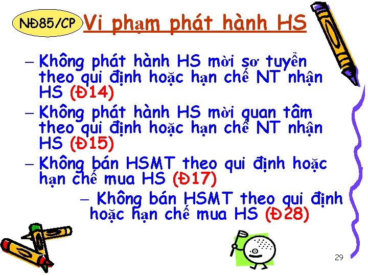 NĐ 85/CP Vi phạm phát hành HS - Không phát hành HS mời sơ