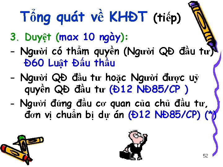 Tổng quát về KHĐT (tiếp) 3. Duyệt (max 10 ngày): - Người có thẩm