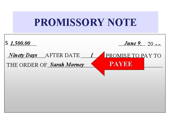 PROMISSORY NOTE $ 1, 500. 00 Ninety Days June 9, AFTER DATE THE ORDER