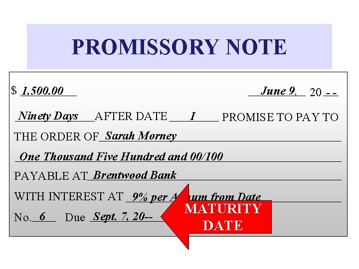 PROMISSORY NOTE $ 1, 500. 00 June 9, Ninety Days AFTER DATE I PROMISE