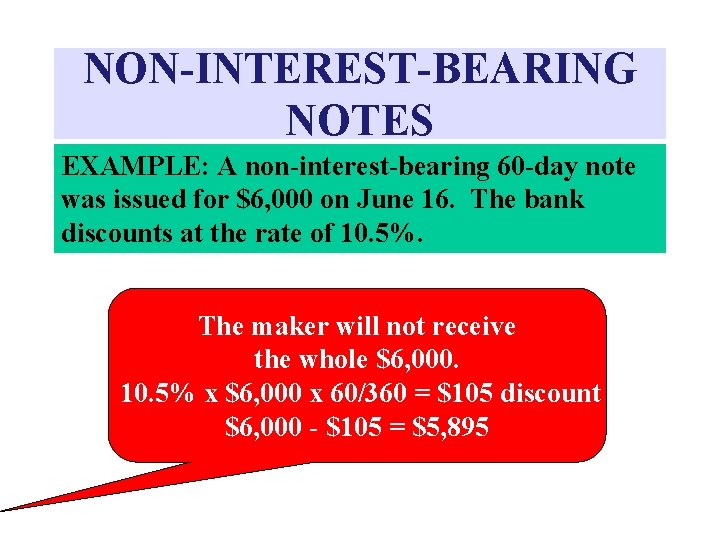 NON-INTEREST-BEARING NOTES EXAMPLE: A non-interest-bearing 60 -day note was issued for $6, 000 on