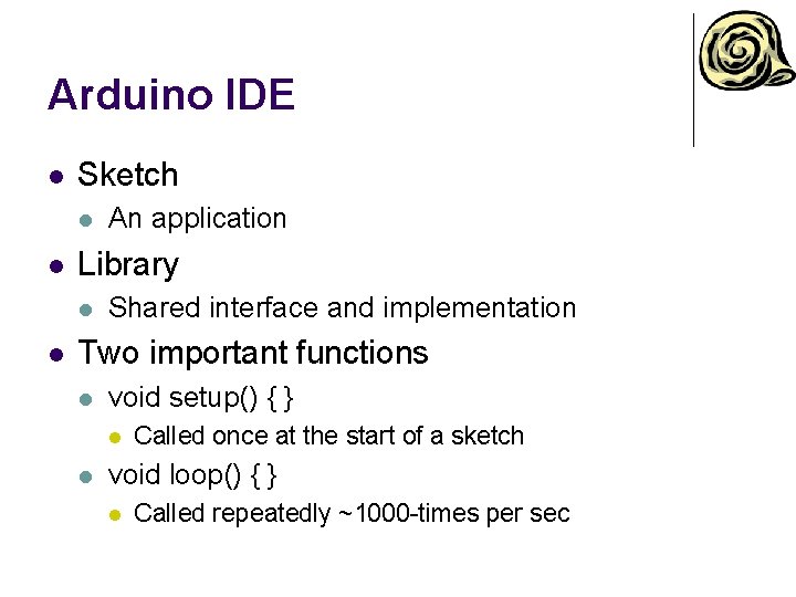 Arduino IDE l Sketch l l Library l l An application Shared interface and