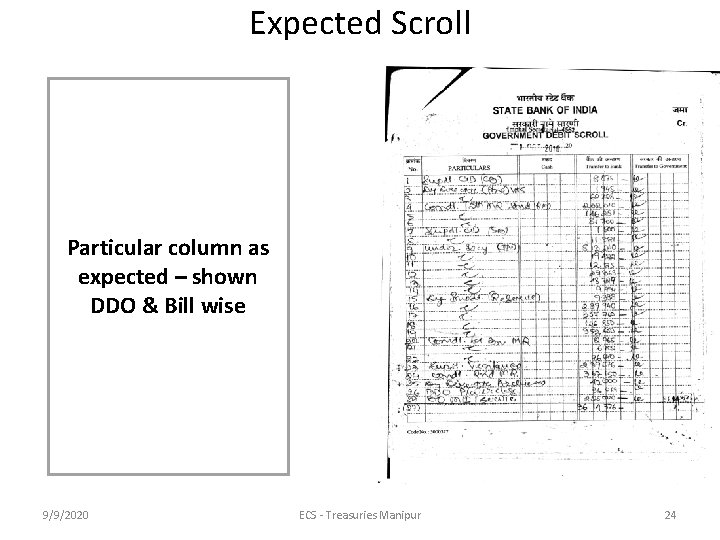 Expected Scroll Particular column as expected – shown DDO & Bill wise 9/9/2020 ECS