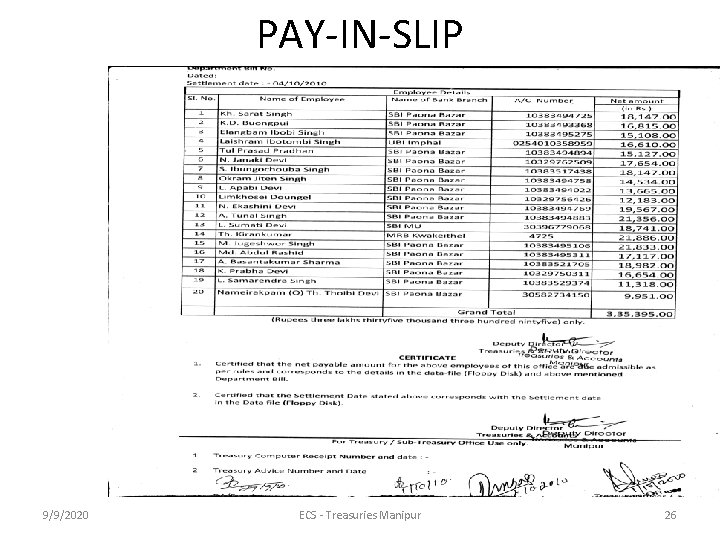 PAY-IN-SLIP 9/9/2020 ECS - Treasuries Manipur 26 