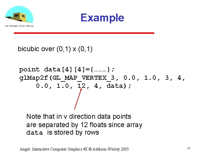 Example bicubic over (0, 1) x (0, 1) point data[4][4]={………}; gl. Map 2 f(GL_MAP_VERTEX_3,