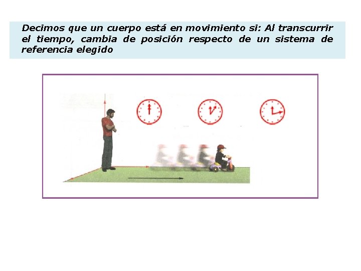 Decimos que un cuerpo está en movimiento si: Al transcurrir el tiempo, cambia de