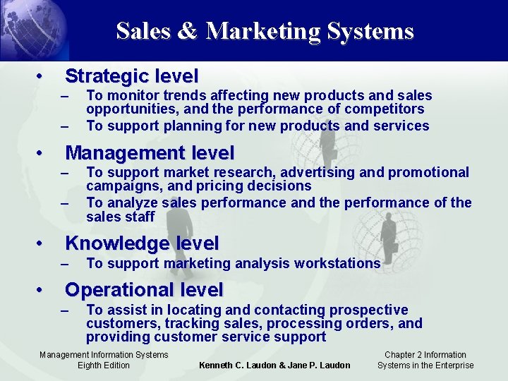 Sales & Marketing Systems • Strategic level – – • Management level – –