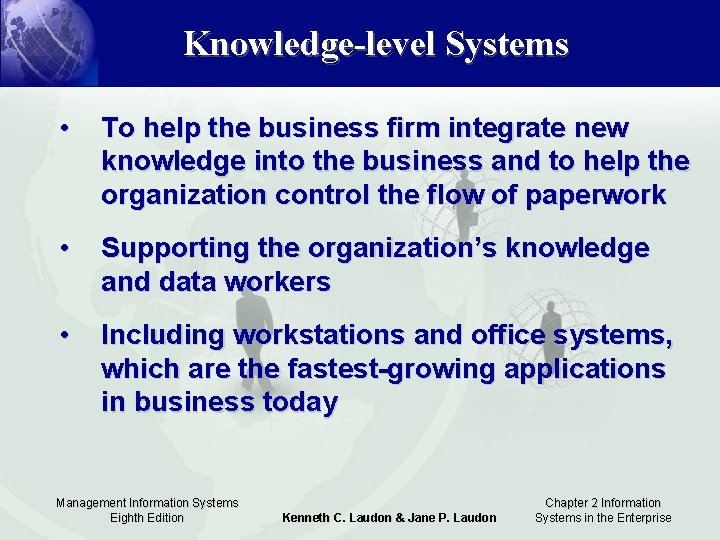 Knowledge-level Systems • To help the business firm integrate new knowledge into the business