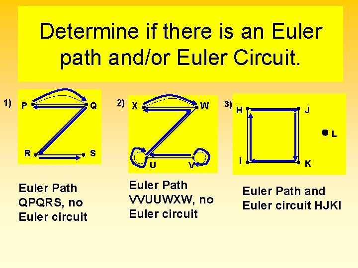 Determine if there is an Euler path and/or Euler Circuit. 1) P Q 2)