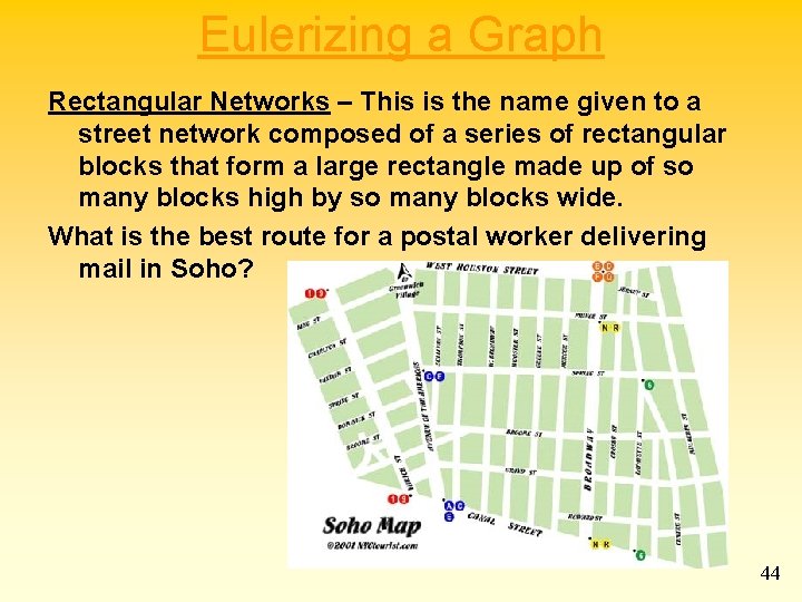 Eulerizing a Graph Rectangular Networks – This is the name given to a street