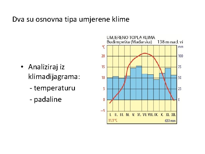 Dva su osnovna tipa umjerene klime • Analiziraj iz klimadijagrama: - temperaturu - padaline