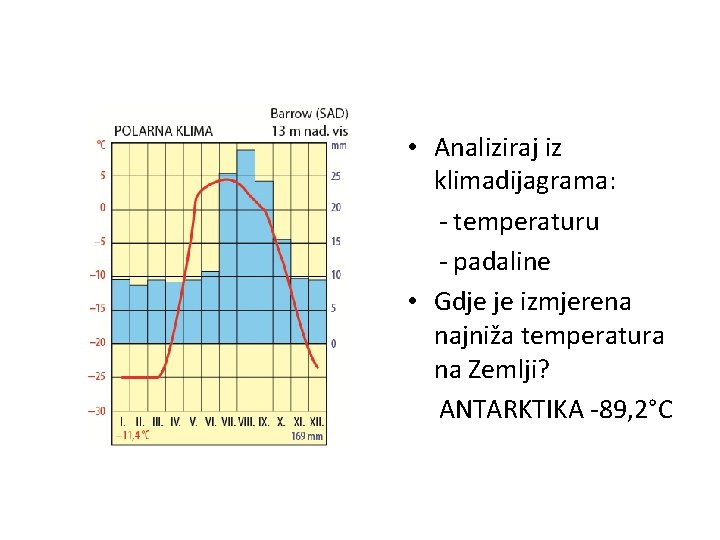  • Analiziraj iz klimadijagrama: - temperaturu - padaline • Gdje je izmjerena najniža