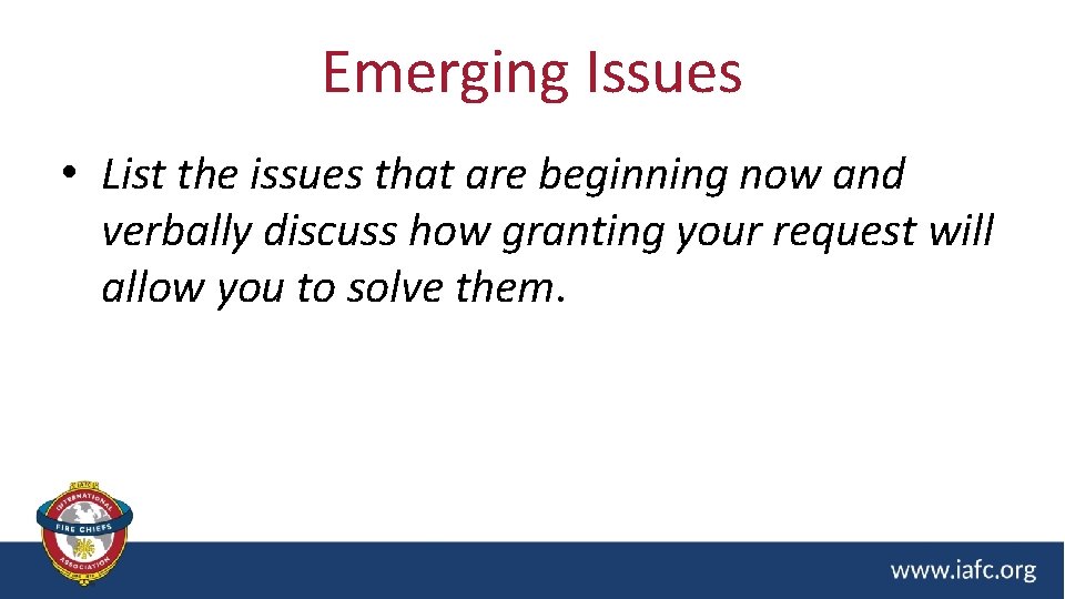 Emerging Issues • List the issues that are beginning now and verbally discuss how