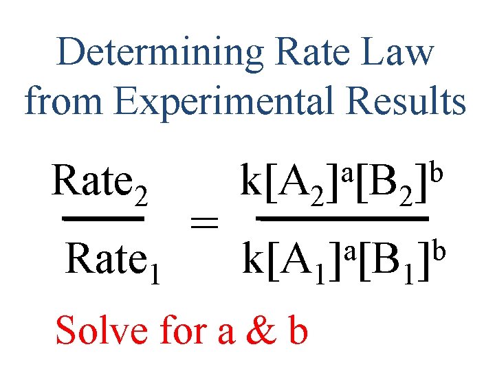 Determining Rate Law from Experimental Results Rate 2 Rate 1 = a b k[A