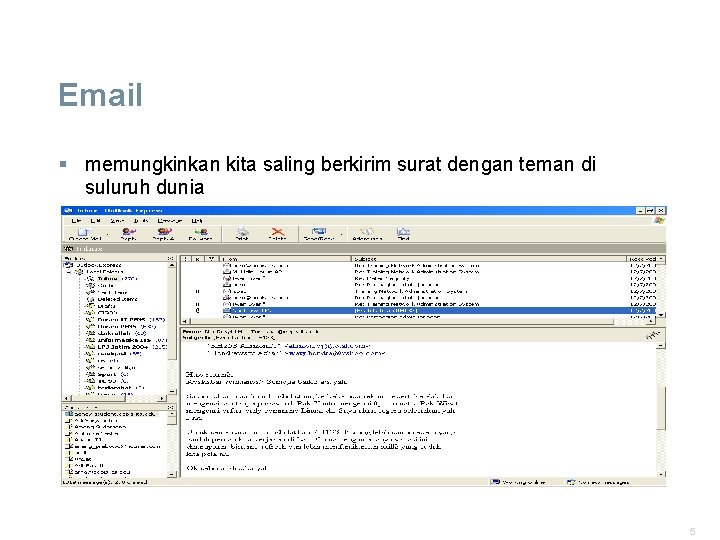 Email § memungkinkan kita saling berkirim surat dengan teman di suluruh dunia 5 