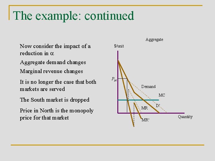 The example: continued Aggregate Now consider the impact of a reduction in Aggregate demand
