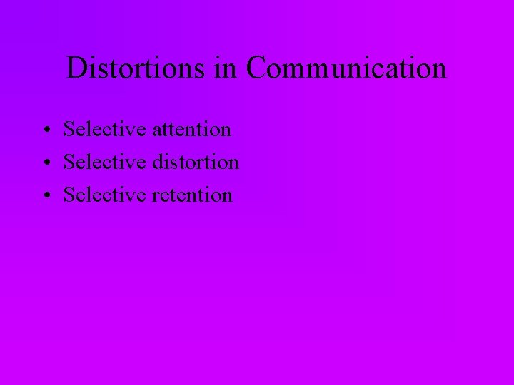 Distortions in Communication • Selective attention • Selective distortion • Selective retention 