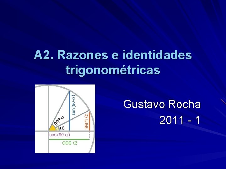 A 2. Razones e identidades trigonométricas Gustavo Rocha 2011 - 1 