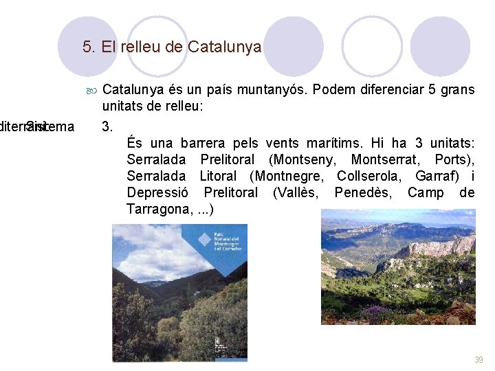 diterrani: Sistema 5. El relleu de Catalunya és un país muntanyós. Podem diferenciar 5