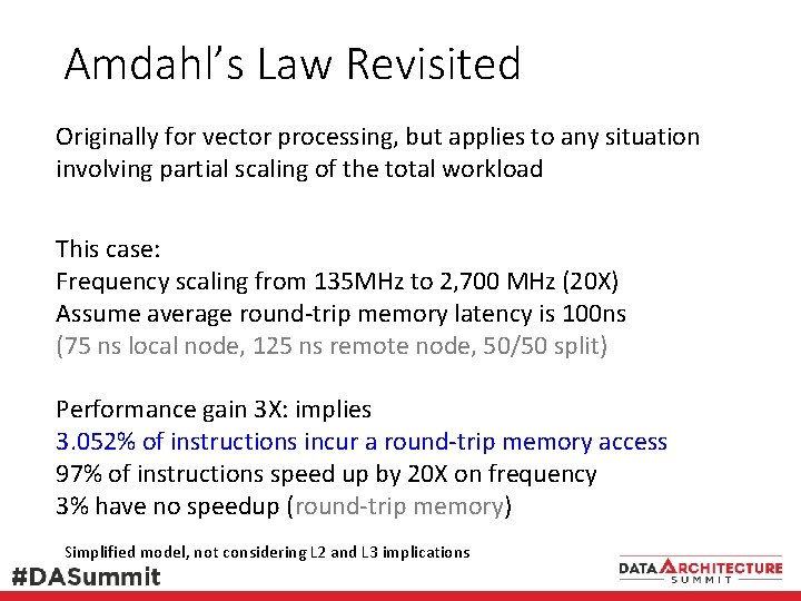 Amdahl’s Law Revisited Originally for vector processing, but applies to any situation involving partial