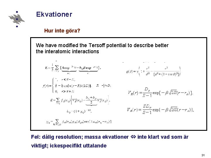 Ekvationer Hur inte göra? We have modified the Tersoff potential to describe better the