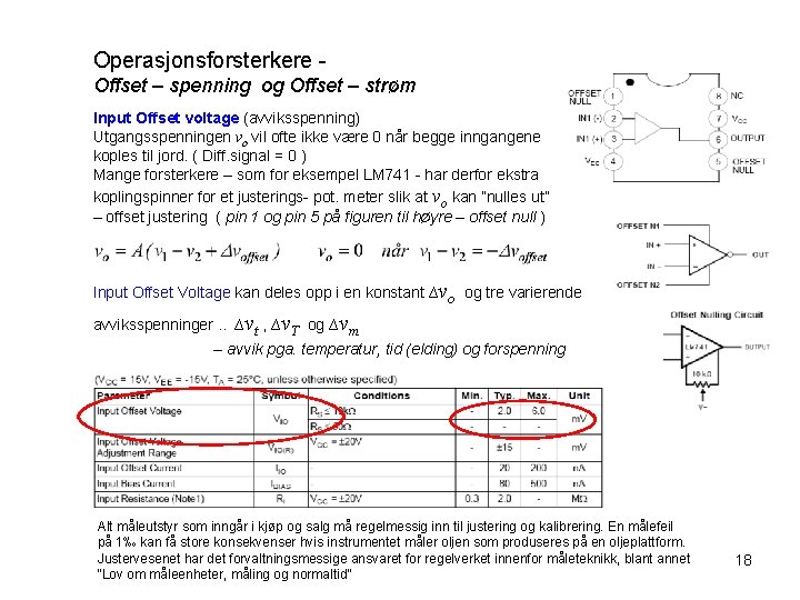 Operasjonsforsterkere Offset – spenning og Offset – strøm Input Offset voltage (avviksspenning) Utgangsspenningen vo