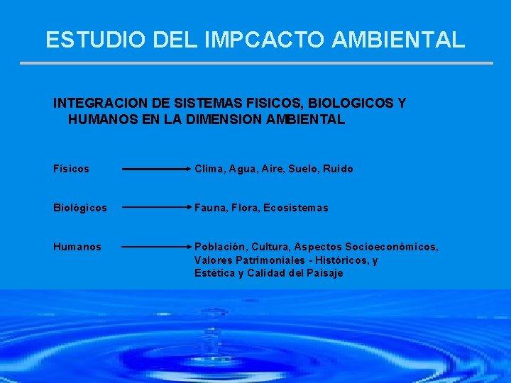 ESTUDIO DEL IMPCACTO AMBIENTAL INTEGRACION DE SISTEMAS FISICOS, BIOLOGICOS Y HUMANOS EN LA DIMENSION
