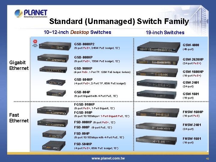 Standard (Unmanaged) Switch Family 10~12 -inch Desktop Switches GSD-808 HP 2 (8 -port Po.