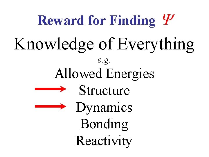 Reward for Finding Knowledge of Everything e. g. Allowed Energies Structure Dynamics Bonding Reactivity