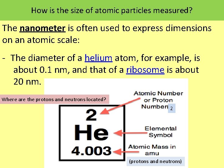 How is the size of atomic particles measured? The nanometer is often used to