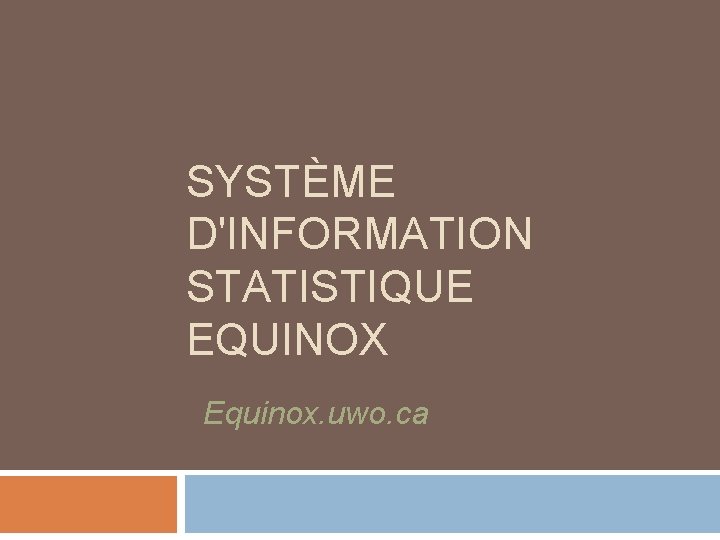 SYSTÈME D'INFORMATION STATISTIQUE EQUINOX Equinox. uwo. ca 