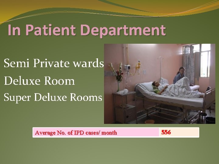 In Patient Department Semi Private wards Deluxe Room Super Deluxe Rooms Average No. of