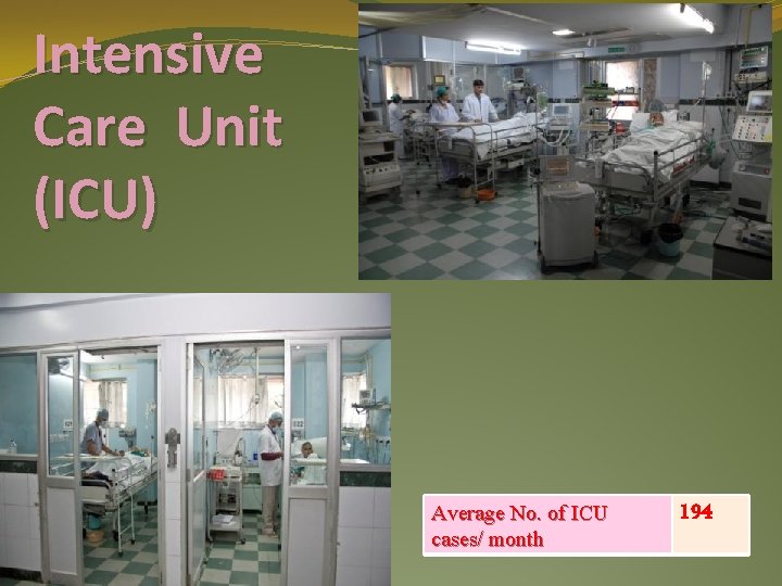 Intensive Care Unit (ICU) Average No. of ICU cases/ month 194 