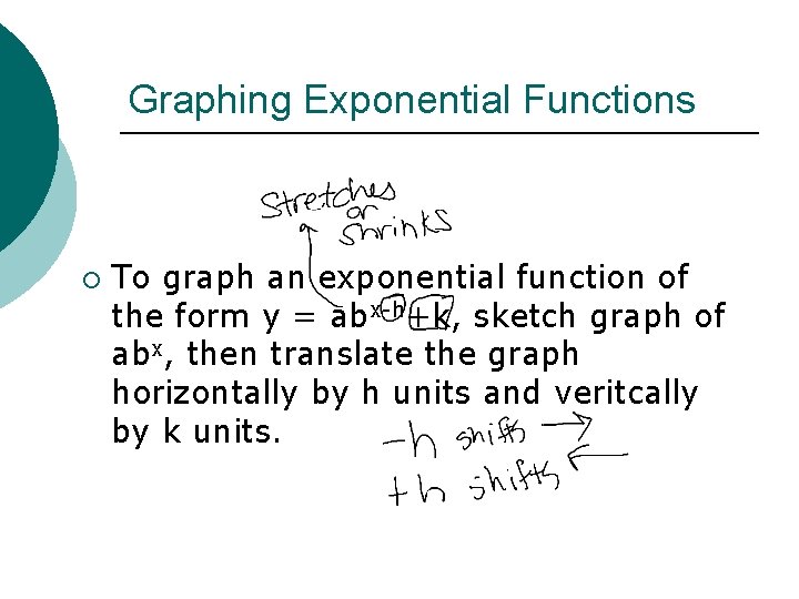 Graphing Exponential Functions ¡ To graph an exponential function of the form y =