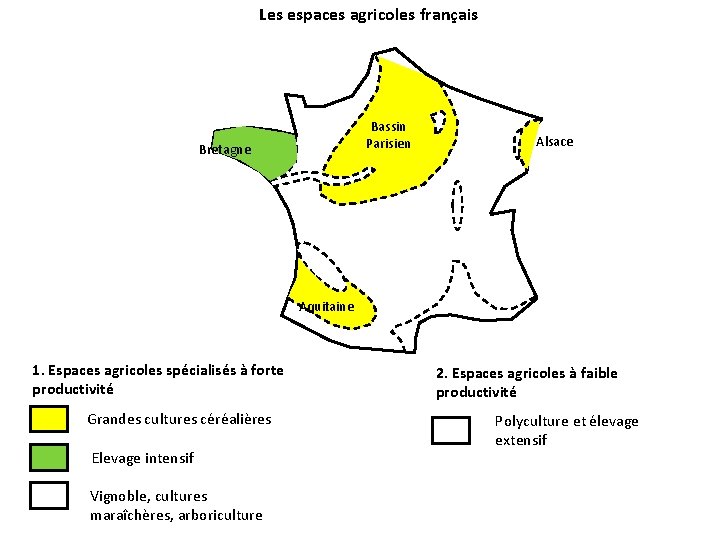 Les espaces agricoles français Bassin Parisien Bretagne Alsace Aquitaine 1. Espaces agricoles spécialisés à