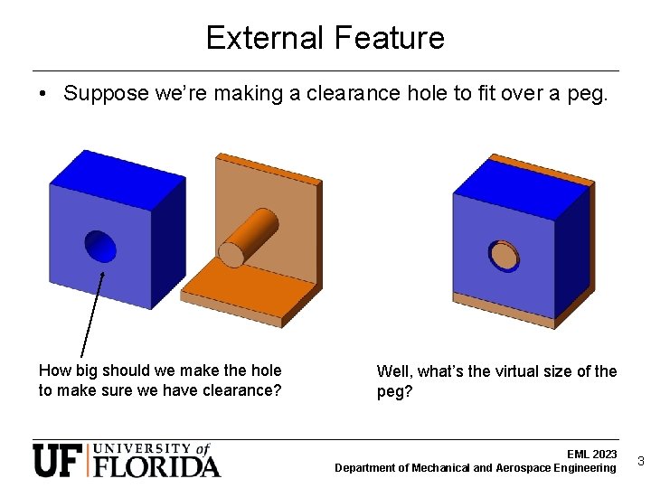 External Feature • Suppose we’re making a clearance hole to fit over a peg.