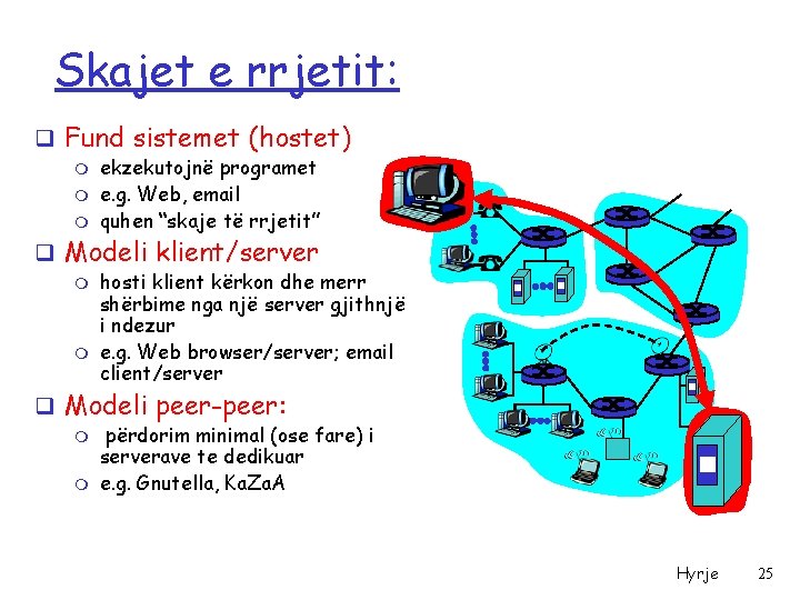 Skajet e rrjetit: q Fund sistemet (hostet) m m m ekzekutojnë programet e. g.