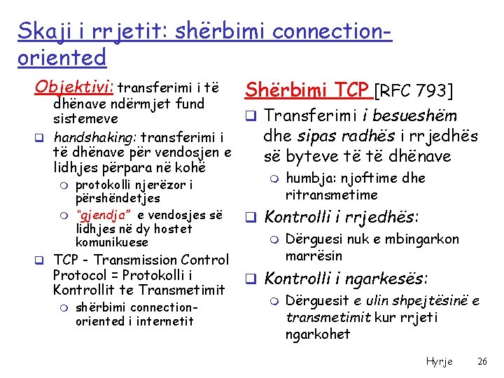 Skaji i rrjetit: shërbimi connectionoriented Objektivi: transferimi i të Shërbimi TCP [RFC 793] dhënave