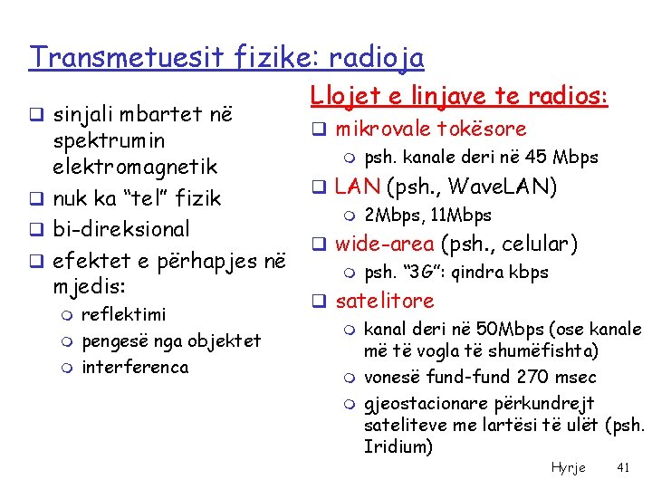 Transmetuesit fizike: radioja q sinjali mbartet në spektrumin elektromagnetik q nuk ka “tel” fizik