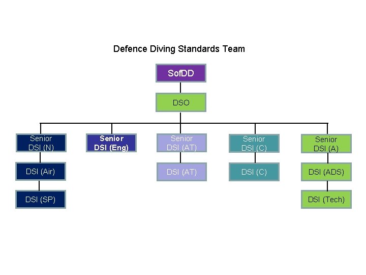 Defence Diving Standards Team Sof. DD DSO Senior DSI (N) DSI (Air) DSI (SP)