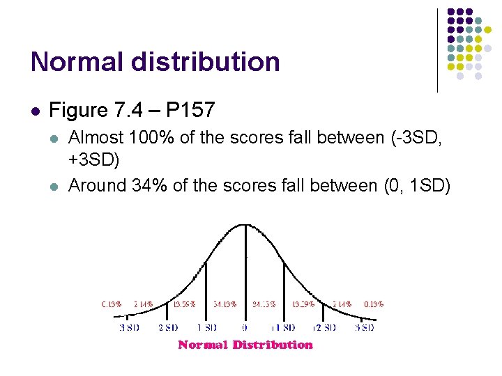 Normal distribution l Figure 7. 4 – P 157 l l Almost 100% of