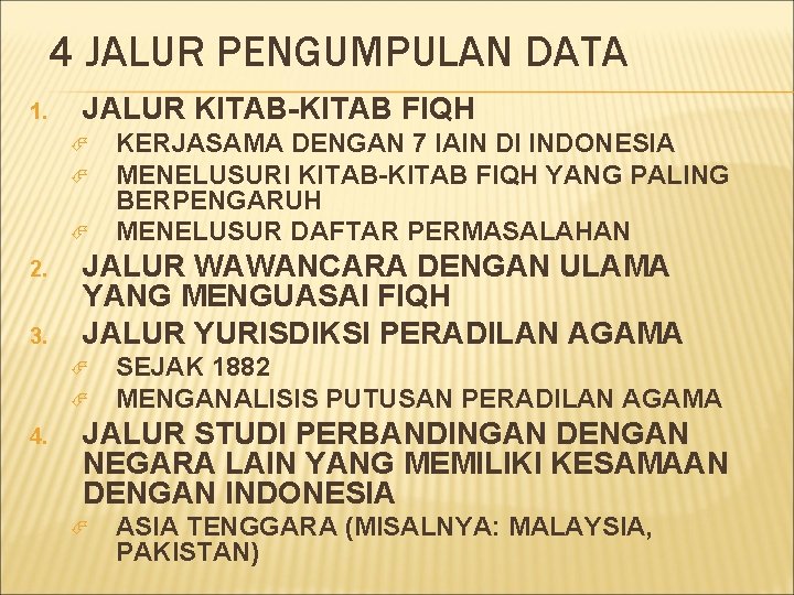 4 JALUR PENGUMPULAN DATA 1. JALUR KITAB-KITAB FIQH 2. 3. JALUR WAWANCARA DENGAN ULAMA
