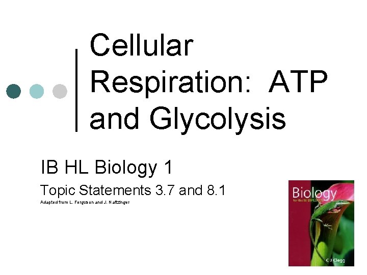 Cellular Respiration: ATP and Glycolysis IB HL Biology 1 Topic Statements 3. 7 and