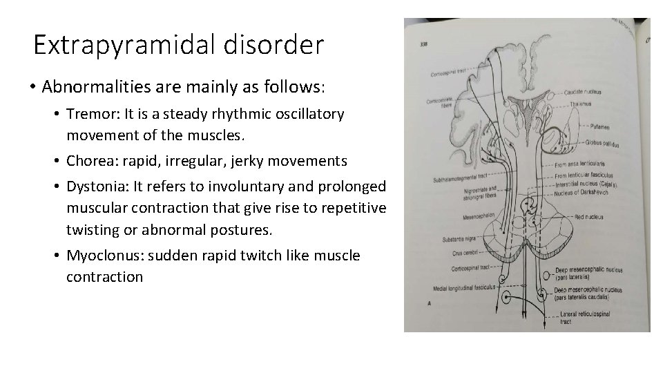 Extrapyramidal disorder • Abnormalities are mainly as follows: • Tremor: It is a steady