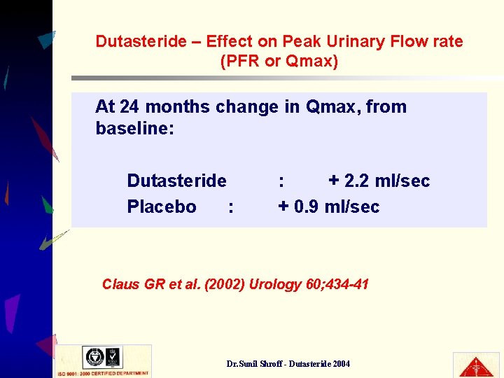 Dutasteride – Effect on Peak Urinary Flow rate (PFR or Qmax) At 24 months