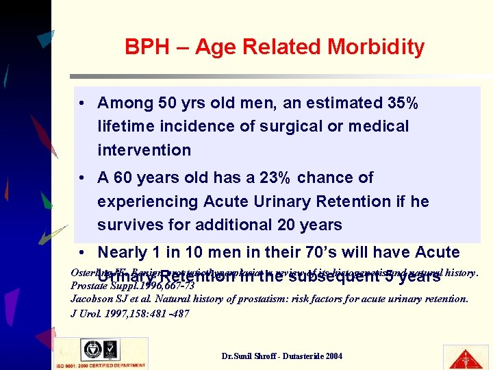 BPH – Age Related Morbidity • Among 50 yrs old men, an estimated 35%