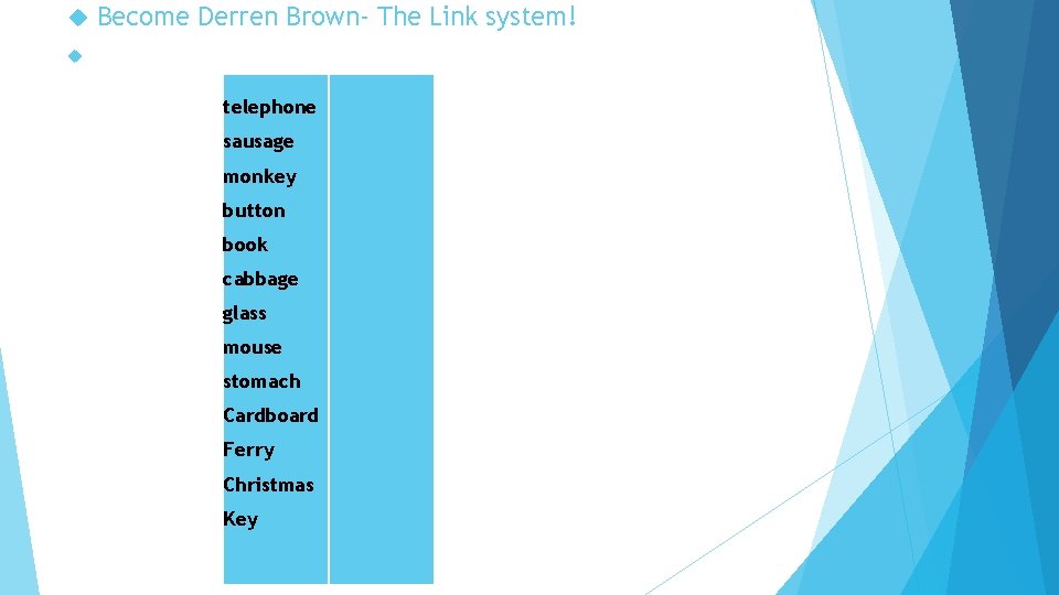  Become Derren Brown- The Link system! telephone sausage monkey button book cabbage glass