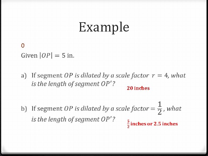 Example 0 20 inches 